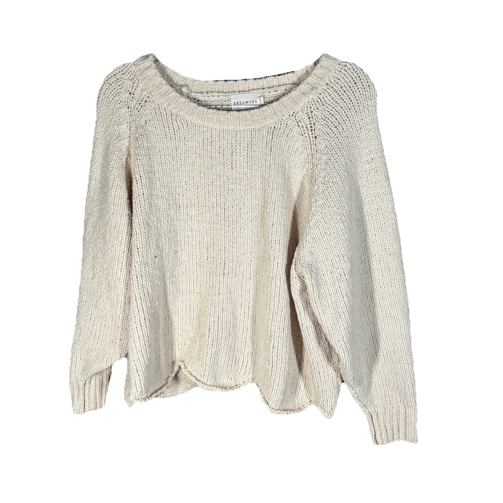 Dreamers Sweater Womens Small Cream Pullover Knit Crochet Cozy Soft Oversized